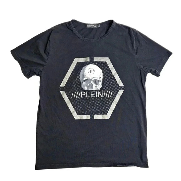PHILIPP PLEIN Platinum Cut Round‎ Neck Skull Shirt Men's Size Small
